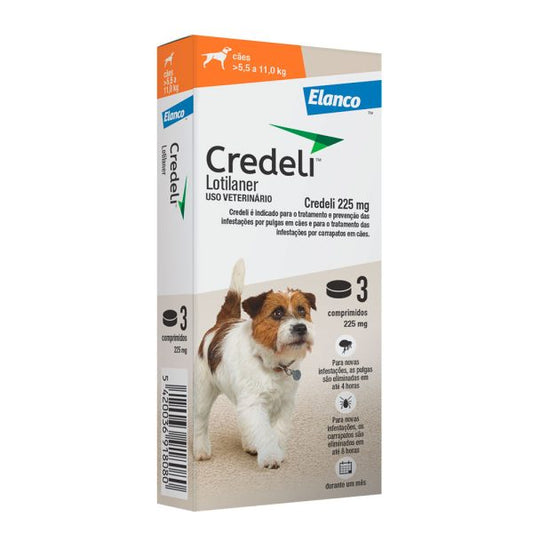 Credeli Antipulgas 225mg Para Cães 5,5Kg A 11Kg 3 Comprimidos