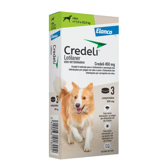 Credeli Antipulgas 450mg Para Cães 11kg A 22kg 3 Comprimidos