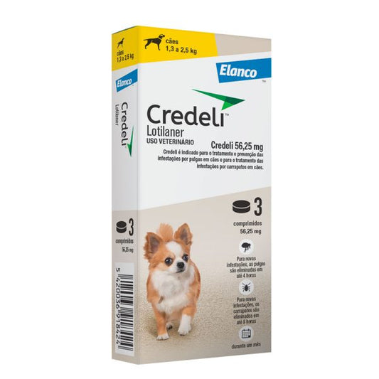 Credeli Antipulgas 56,25mg Para Cães 1,3Kg A 2,5Kg 3 Comprimidos