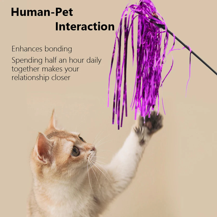 Varinha Interativa com Fita Colorida para Gatos – Kit 5 Peças