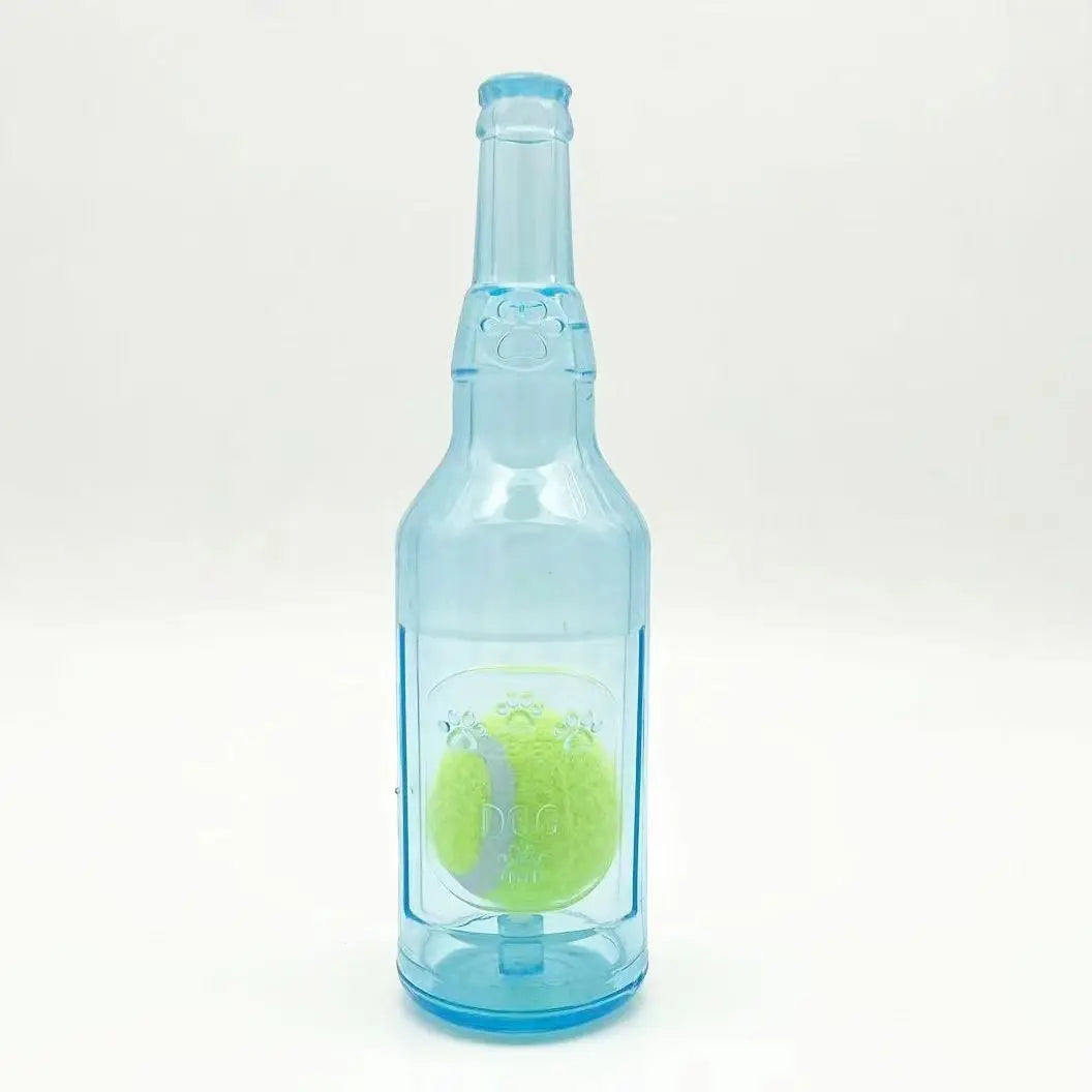 Brinquedo Interativo para Cães – Garrafa de Cerveja com Bola de Tênis e Som