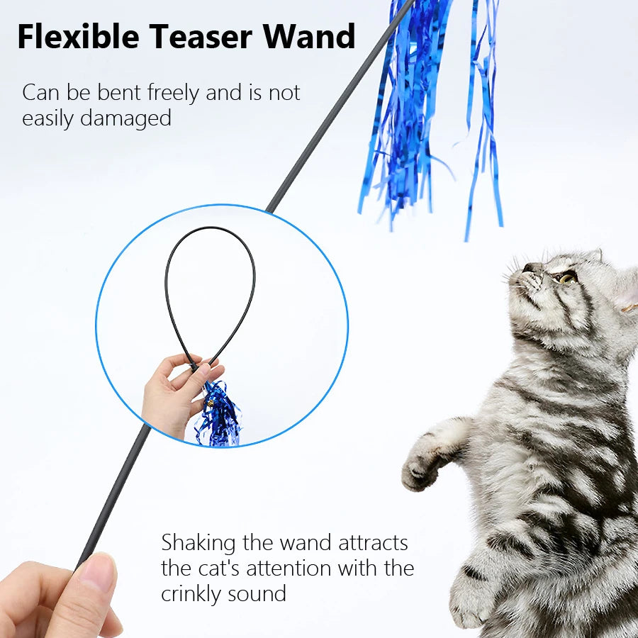 Varinha Interativa com Fita Colorida para Gatos – Kit 5 Peças